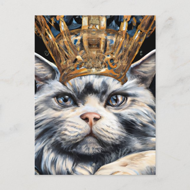 Carte Postale Un Chat Avec une Couronne (Devant)
