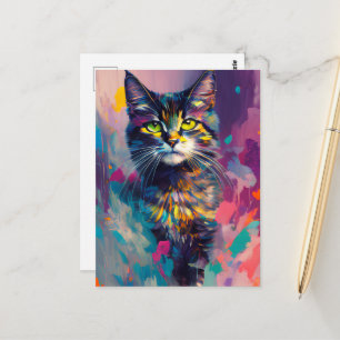 Carte Postale Un Chat Coloré