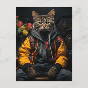 Carte Postale Un chat dans une veste colorée