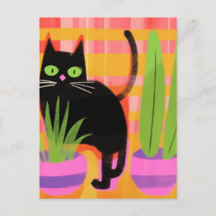 Carte Postale Un Chat Noir Avec Des Usines