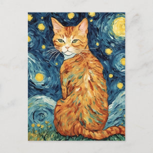 Carte Postale Un chat Tabby Gingembre dans la nuit étoilée