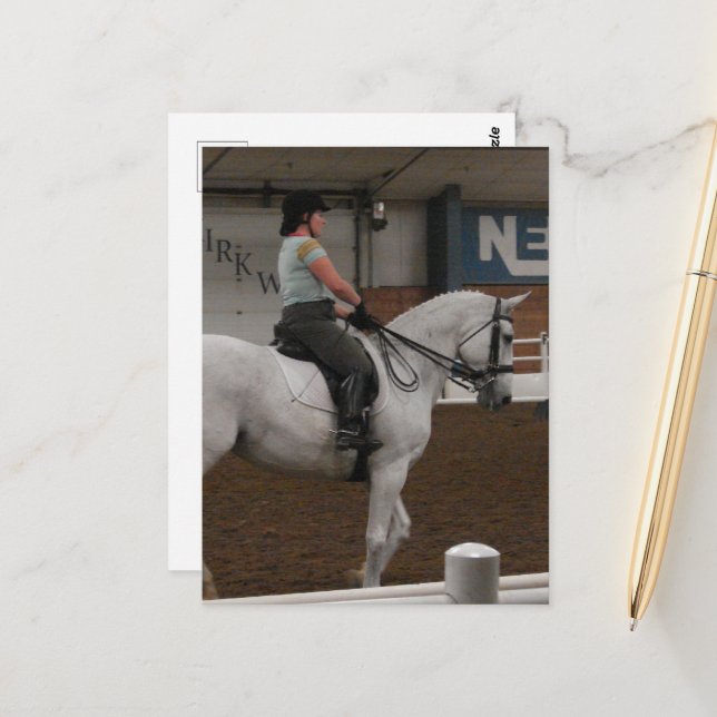 Carte Postale Un Cheval De Dressage Gris (Devant/Arrière en situation)