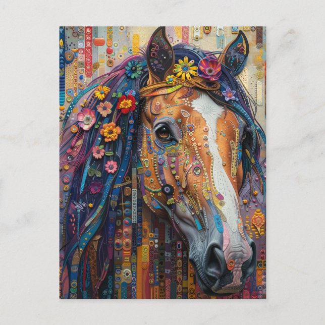 Carte Postale Un Cheval Floral (Devant)