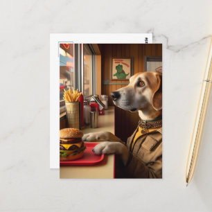 Carte Postale Un chien mignon au Diner