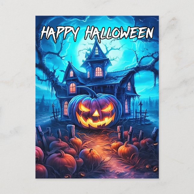 Carte Postale Un Citrouille d'Halloween délicieux et malheureux (Devant)