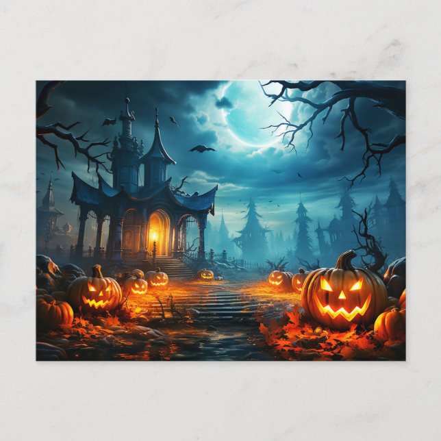Carte Postale Un Citrouille d'Halloween fariant (Devant)