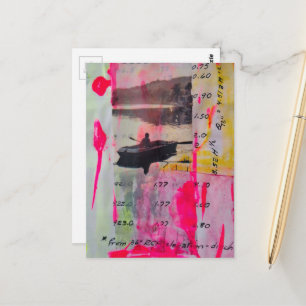 Carte Postale Un collage en techniques mixtes de bateau rétro ro