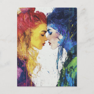Carte Postale Un couple de lesbiennes coloré s'embrassent