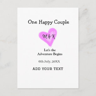 CARTE POSTALE UN COUPLE HEUREUX CŒUR ROSE MARIAGE NOM DATE