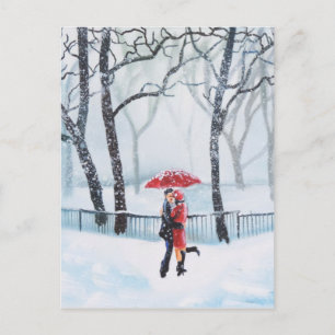 Carte Postale Un couple romantique dansant dans le parapluie rou