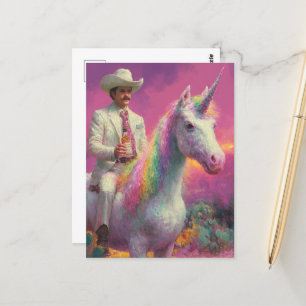 Carte Postale Un cowboy à la licorne dans le désert
