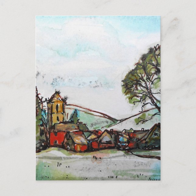 Carte Postale Un croquis du village britannique idyllique (Devant)