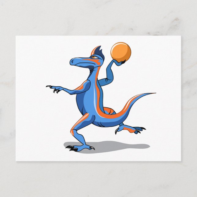 Carte Postale Un Dessin Iguanodon Jouant Au Basket-Ball. (Devant)