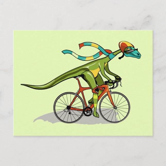 Carte Postale Un dinosaure Anabisetia à bicyclette. (Devant)