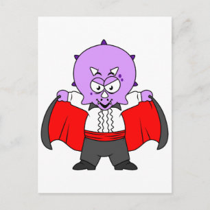 Carte Postale Un dinosaure Ceratops déguisé en comte Dracula.