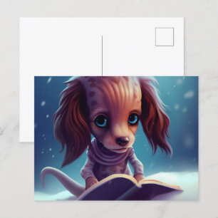 Carte Postale Un drôle de chien qui lie.