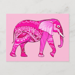 Carte Postale Un éléphant indien dans un style arabesque rose Fu