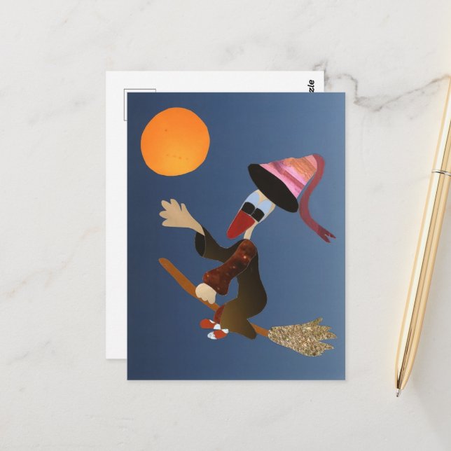 Carte Postale Un end vole en tant que sorcière à travers la plei (Devant/Arrière en situation)