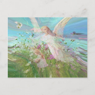 Carte Postale Un enfant ramasse des fleurs dans un champ.