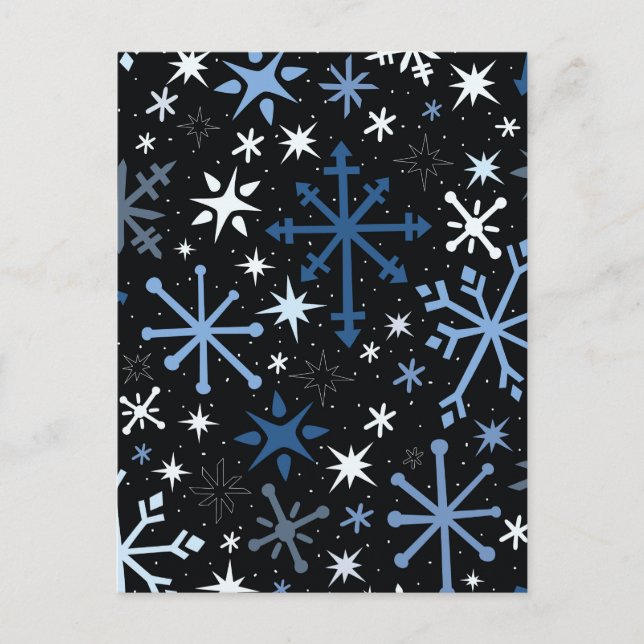 Carte Postale Un flûte fantaisiste de flocons bleus sur le noir (Devant)