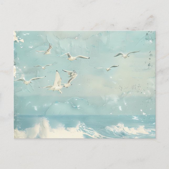Carte Postale Un fond de collage de ciel marin d'oiseaux côtiers (Devant)