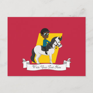 Carte Postale Un garçon à cheval dessin animé