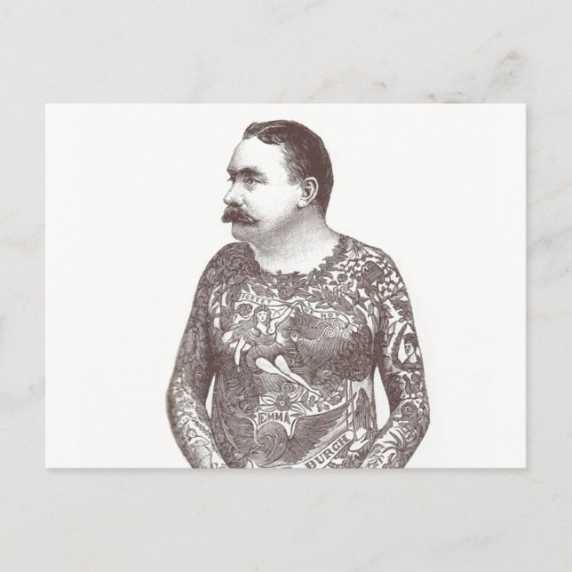Carte Postale Un gars victorien tatoué avec Moustache (Devant)