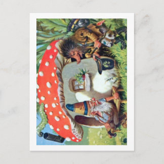 Carte Postale Un Gnome vivant dans un chalet de champignons