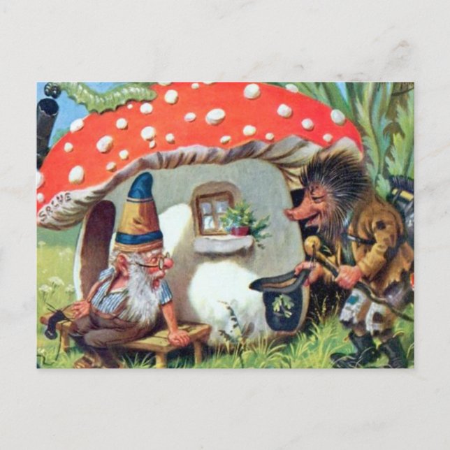 Carte Postale Un Gnome vivant dans un chalet de champignons (Devant)