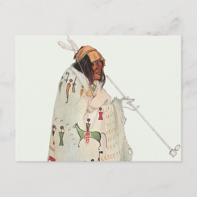Carte Postale Un guerrier indien avec portrait de tuyau par Karl (Devant)