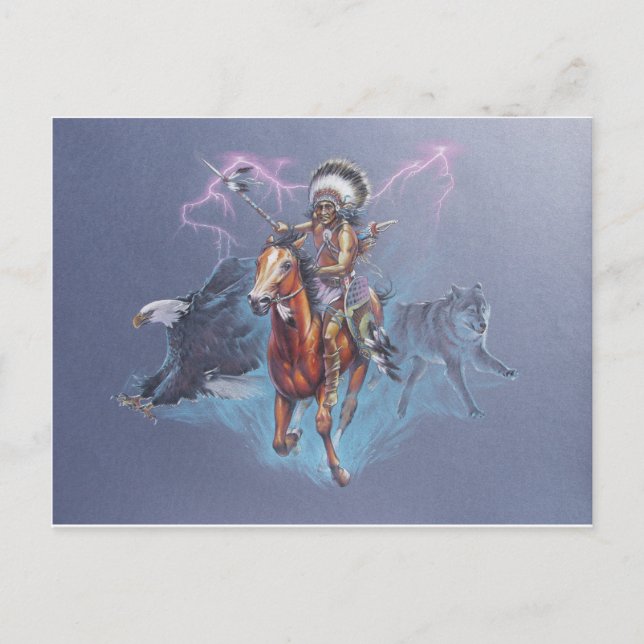 Carte Postale Un guerrier indien en bataille (Devant)