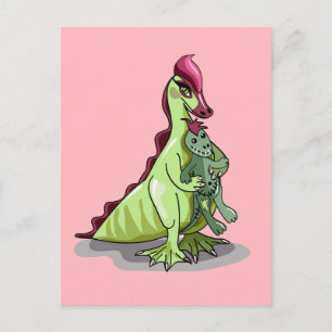 Carte Postale Un Hadrosaurus Féminin Tenant Une Poupée.