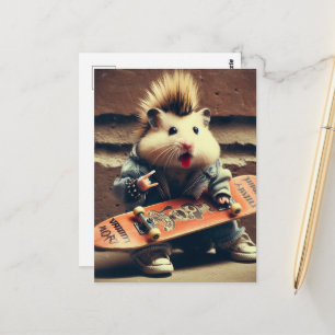 Carte Postale Un hamster punk rock amateur de skateboard Rétro 