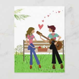 Carte Postale Un homme joue de la guitare avec une femme à côté 