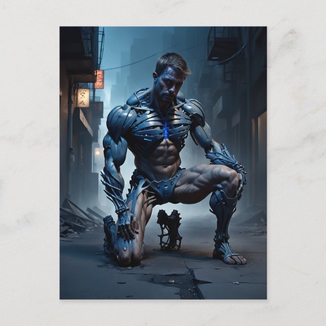 Carte Postale Un homme musclé avec un genou au sol semble (Devant)