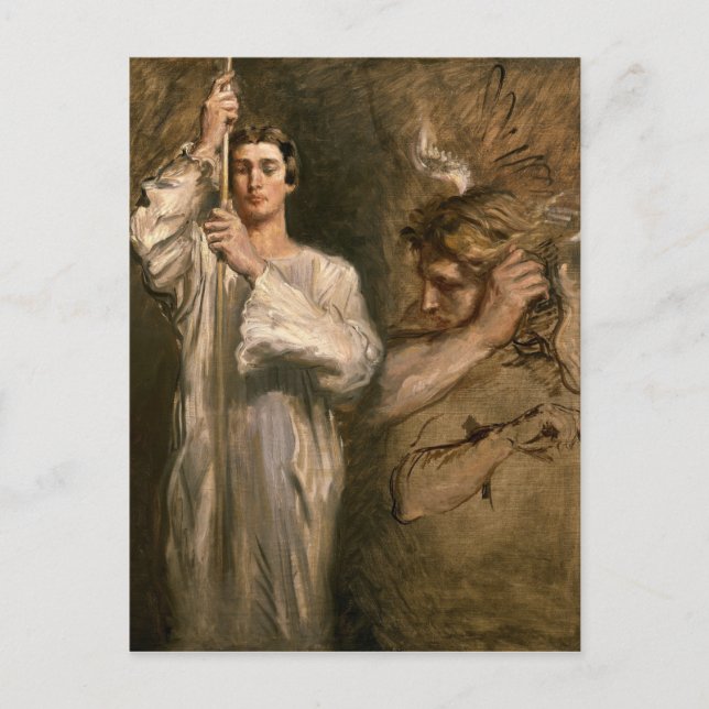 Carte Postale Un jeune homme tient une croix (Devant)