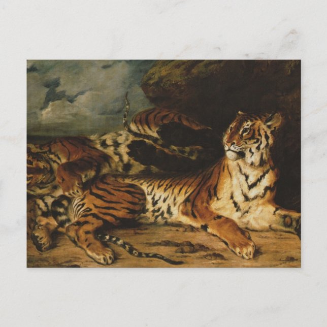 Carte Postale Un jeune tigre jouant avec sa mère par Delacroix (Devant)