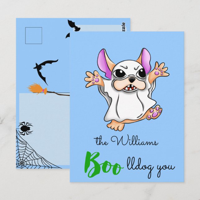 Carte Postale Un joli bogue fantôme embrasse Halloween (Devant / Derrière)