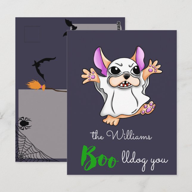 Carte Postale Un joli bogue fantôme embrasse Halloween (Devant / Derrière)