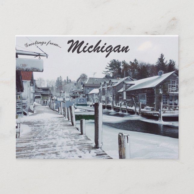 Carte Postale Un jour de neige à Leland Michigan USA (Devant)