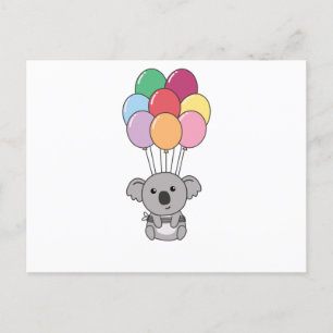 Carte Postale Un koala s'envole avec des ballons colorés