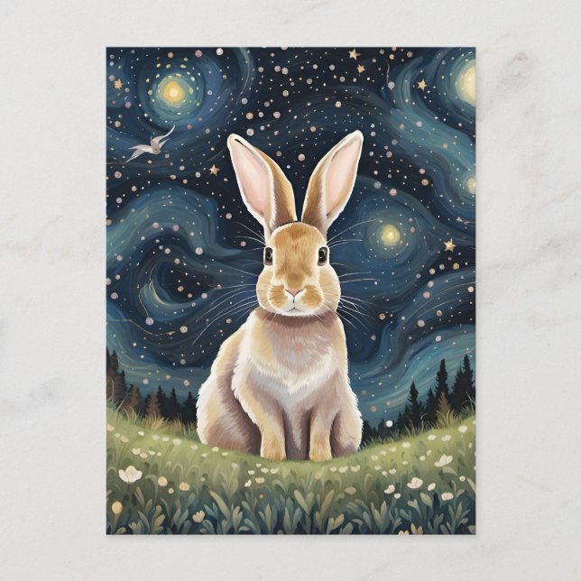 Carte Postale Un lapin dans la Nuit étoilée (Devant)