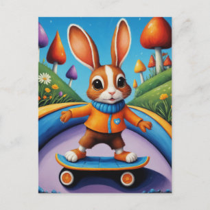 Carte Postale Un lapin en skateboard