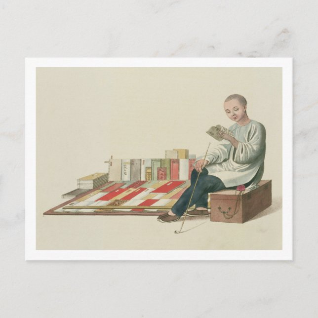 Carte Postale Un libraire, plaque 6 de 'Le Costume de Chine', (Devant)