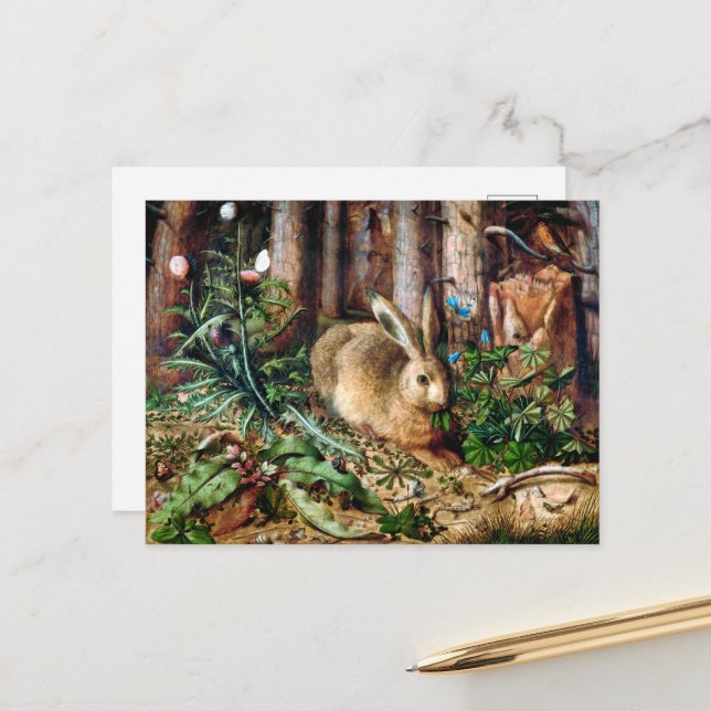 Carte Postale Un lièvre dans la forêt (Devant/Arrière en situation)