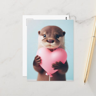 Carte Postale Un mignon ballon de coeur rose Valentine Otter