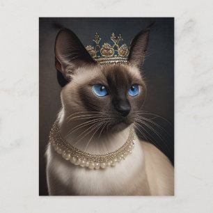 Carte Postale Un mignon chat siamois avec collier Pearl et couro