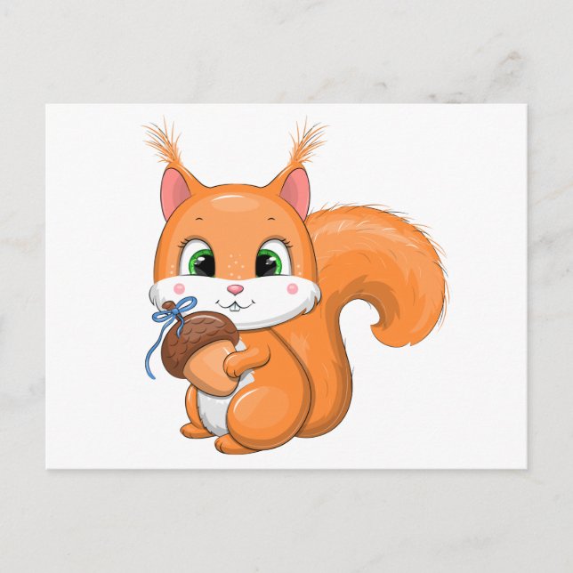 Carte Postale Un mignon écureuil en caricature avec un gland. (Devant)