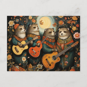 Carte Postale Un mignon quatuor amusant d'adorables loutre music