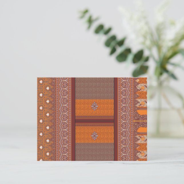 Carte Postale un motif de point de croix en orange et marron (Debout devant)
